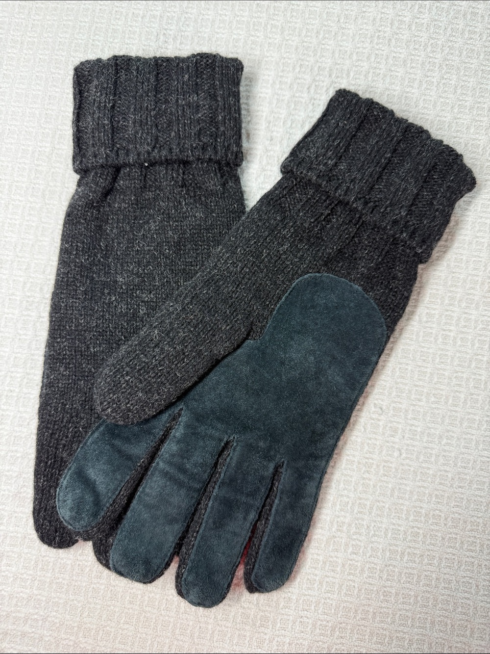 Fownes wool gloves with suede palms dark charcoal gray size L/XL